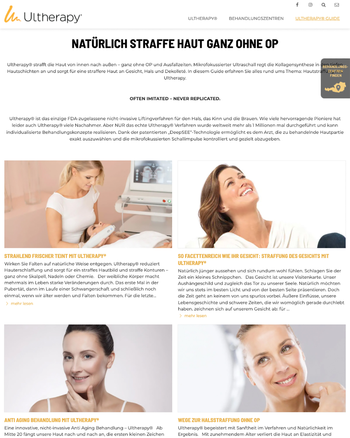 Ultherapy® Website - Seite "Ultherapy® Guide"