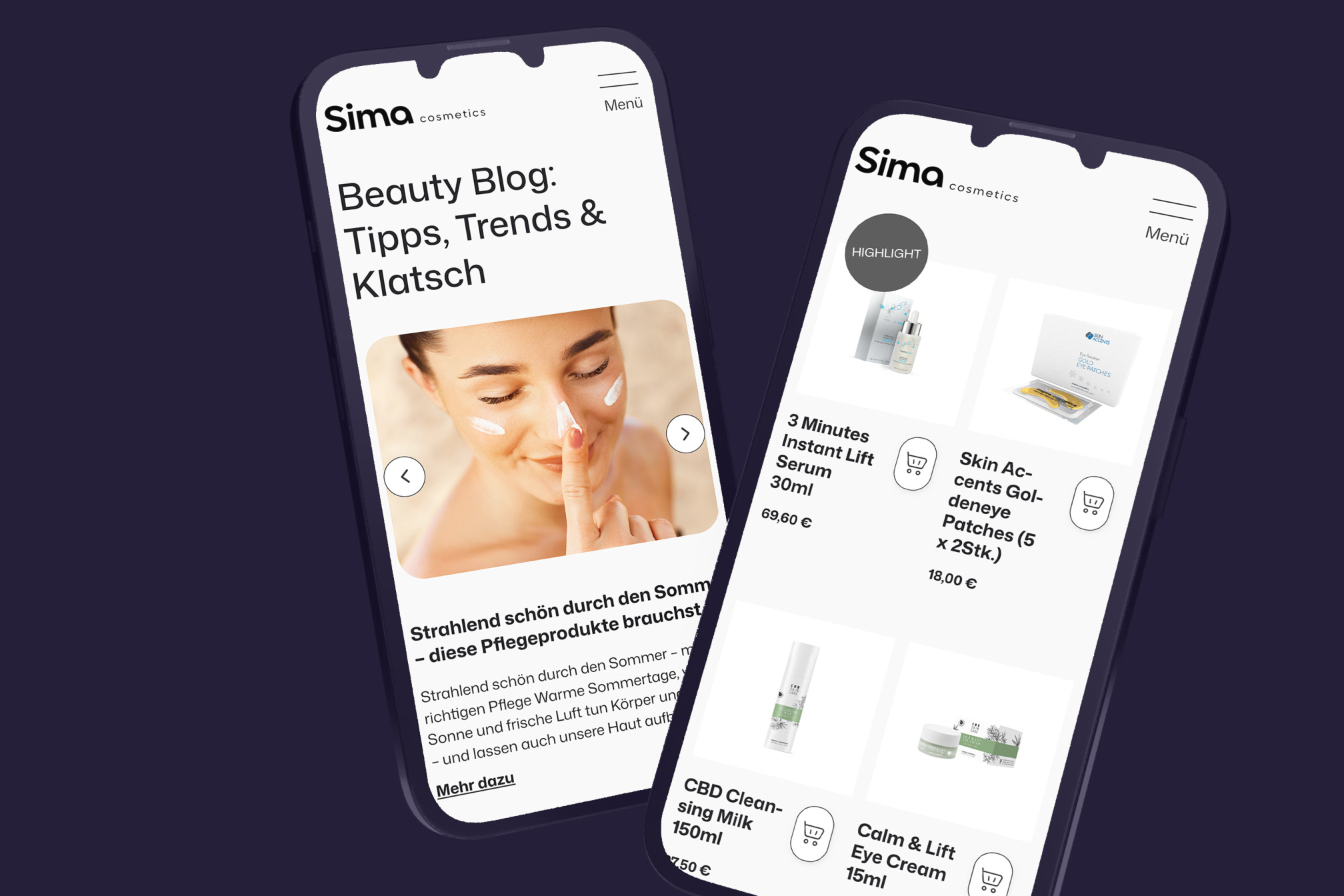 Sima Cosmetics - Webdesign & -development (WordPress & Webshop)