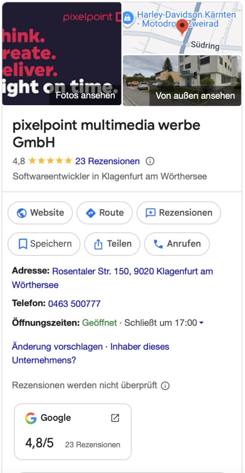 Google Unternehmensprofil pixelpoint multimedia